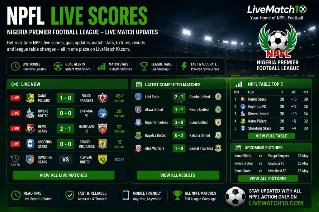 NPFL live scores today and Nigeria Premier League match updates