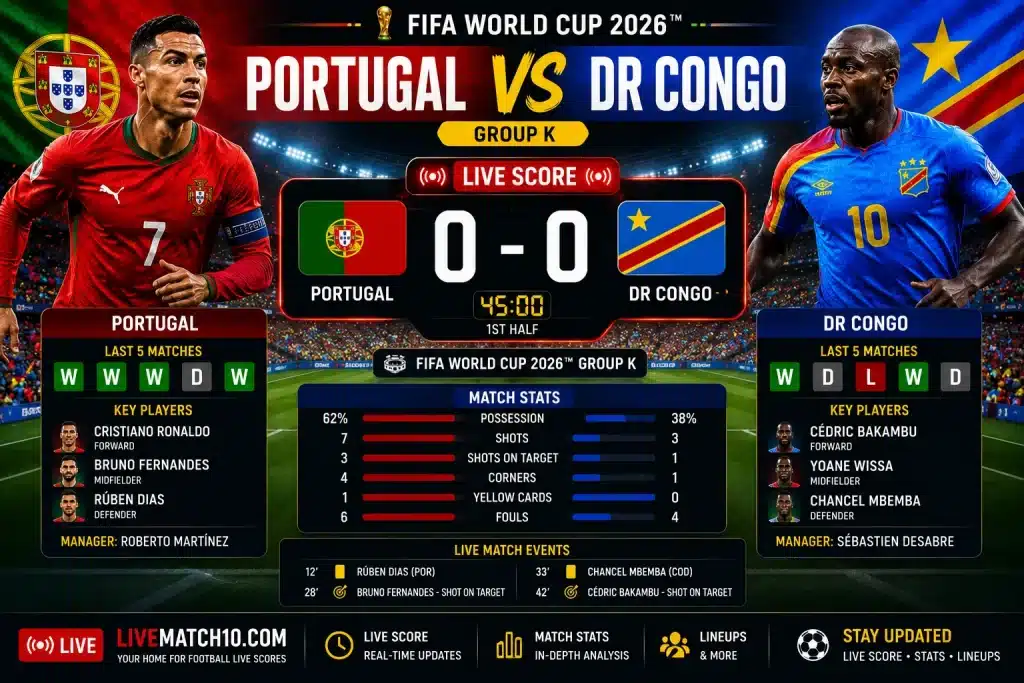 Portugal vs DR Congo Live Score Today FIFA World Cup 2026 Group K Match