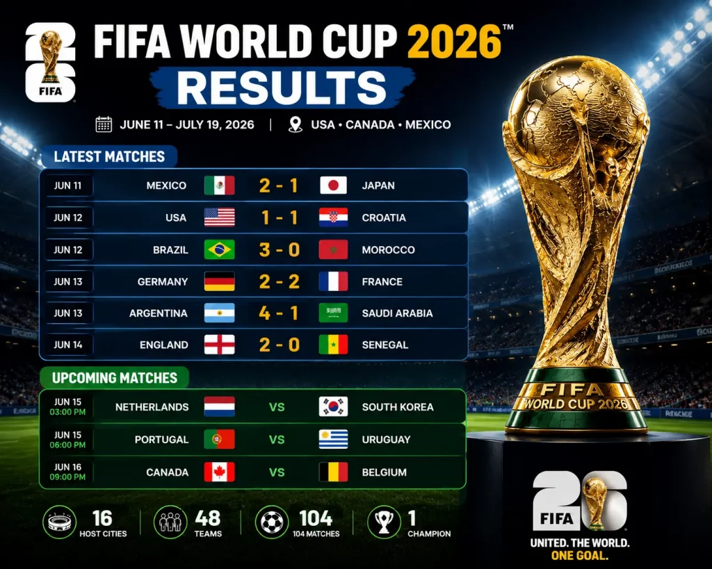 FIFA World Cup 2026 results, match scores, fixtures and tournament updates