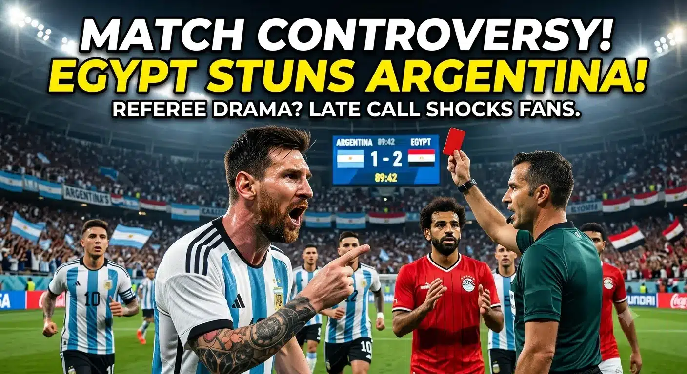 0-2 Down. Minutes Away From Disaster. Then Messi Happened – Argentina vs Egypt Results - Controversial referee decision during Egypt vs Argentina match showing a player protests