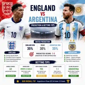 England vs Argentina prediction and betting tips with predicted score and match analysis