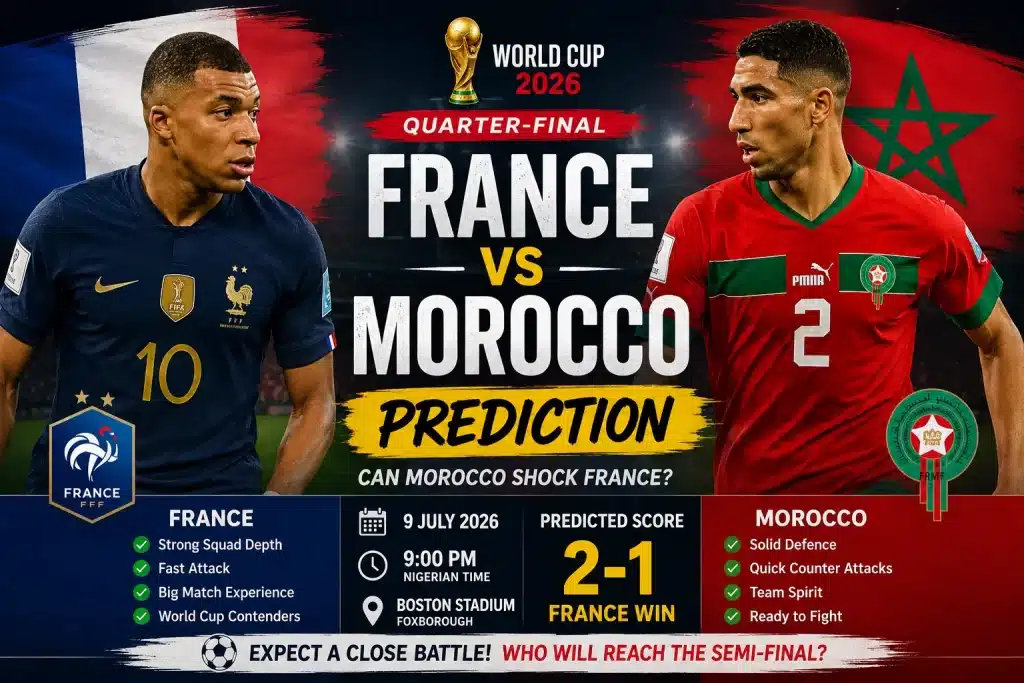 France vs Morocco prediction World Cup 2026 quarter-final