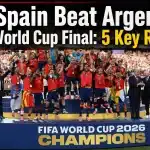 Spain players celebrate after beating Argentina in the 2026 World Cup final