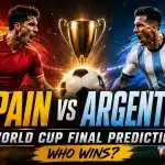 Spain vs Argentina World Cup final prediction with football players facing each other